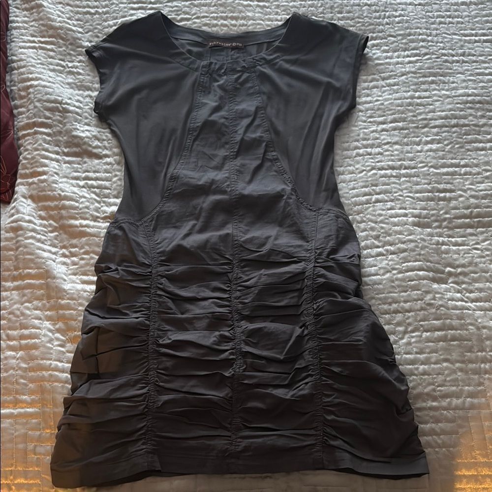 Black Sheath Mini Dress with Cap Sleeves Crew Neck